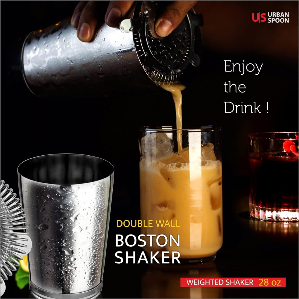 Urban Spoon Double Wall Stainless Steel weighted Boston Shaker - 28 Oz, 2-Piece Boston Shaker Set, Drink Shaker/Drink Mixer