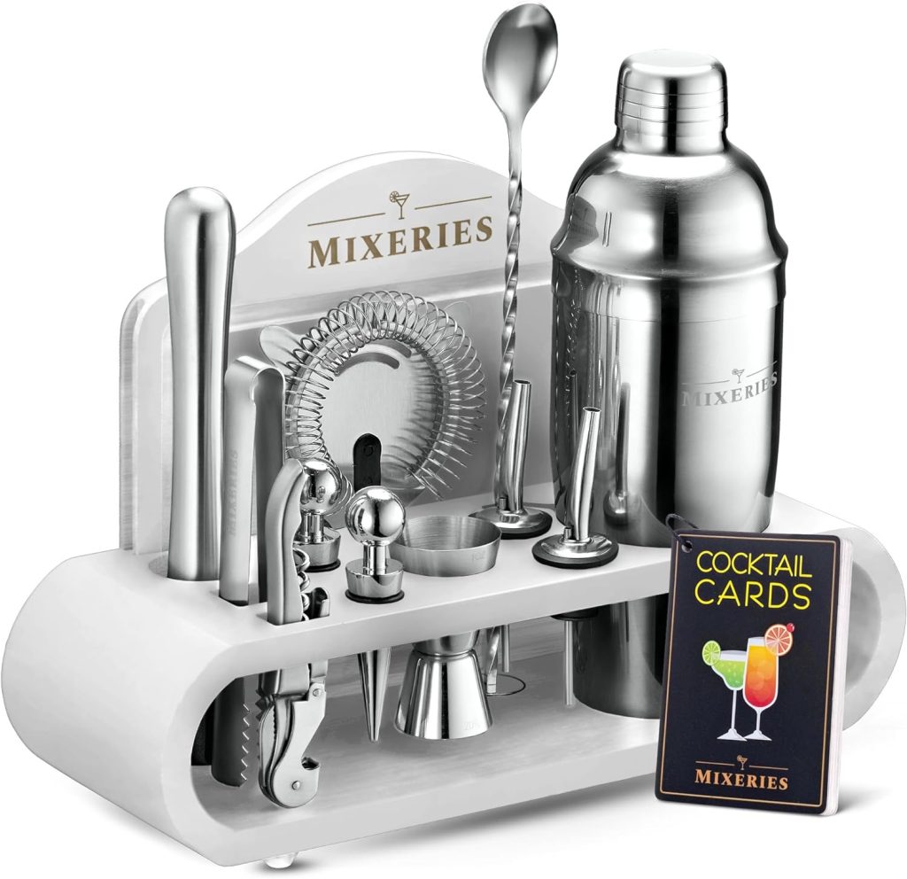 Valentines Day Gifts for Her, Him - Mixology Bartender Kit with Stand - 18 Piece Bar Set Cocktail Shaker Set, Drink Mixer Set for Home Bar with All Bar Accessories - Bar Tool Set, Cocktail Kit (Black)