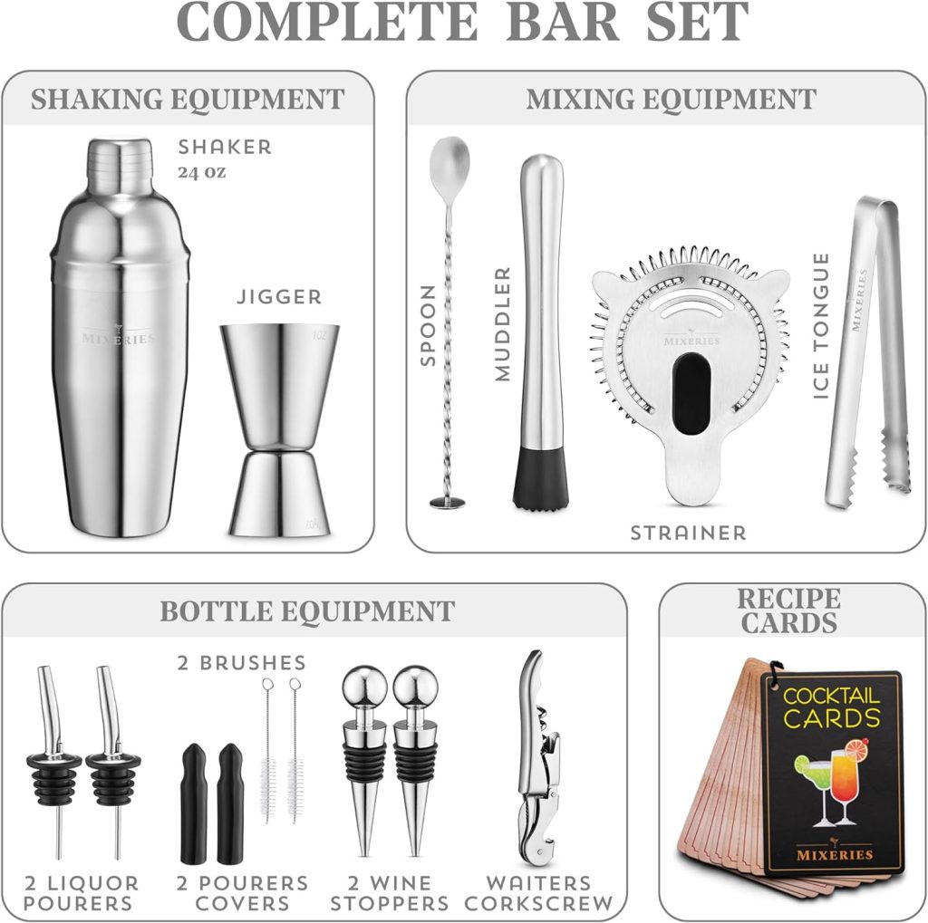 Valentines Day Gifts - Mixology Bartender Kit with Stand - 18 Piece Bar Set Cocktail Shaker Set, Drink Mixer Set for Home Bar with All Bar Accessories - Bar Tool Set, Cocktail Kit (White)