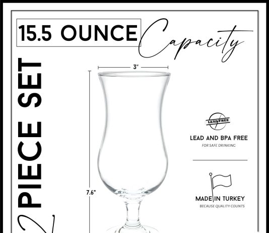 vikko hurricane glasses set of 4 pina colada glasses 1325 ounce cocktails glasses set durable dishwasher safe party glas 4