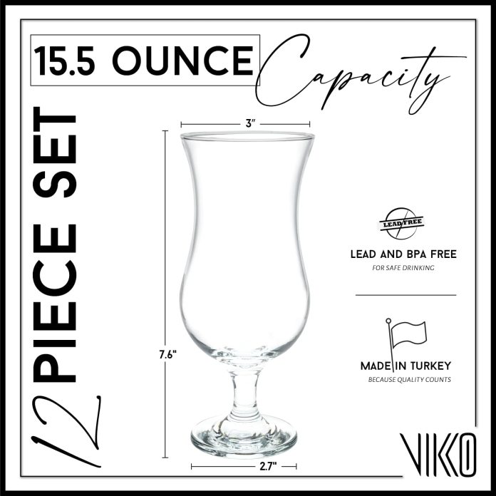 vikko hurricane glasses set of 4 pina colada glasses 1325 ounce cocktails glasses set durable dishwasher safe party glas 4