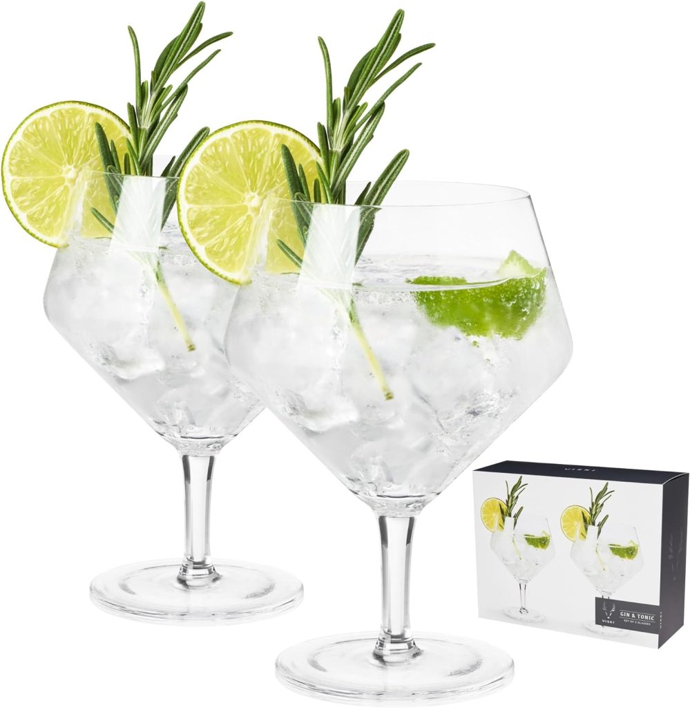 Viski Angled Stemmed Gin  Tonic Glasses, Highball glasses, Cocktail Glasses, Vodka Tonic Glasses, Gin Glasses for Gin Lovers Gift set of 2, 14oz, Clear