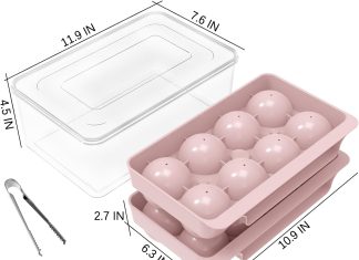 wibimen large ice cube tray 25 inch whiskey ice mold 2 pack sphere ice cube mold with bintong leak free round ice cube m 3