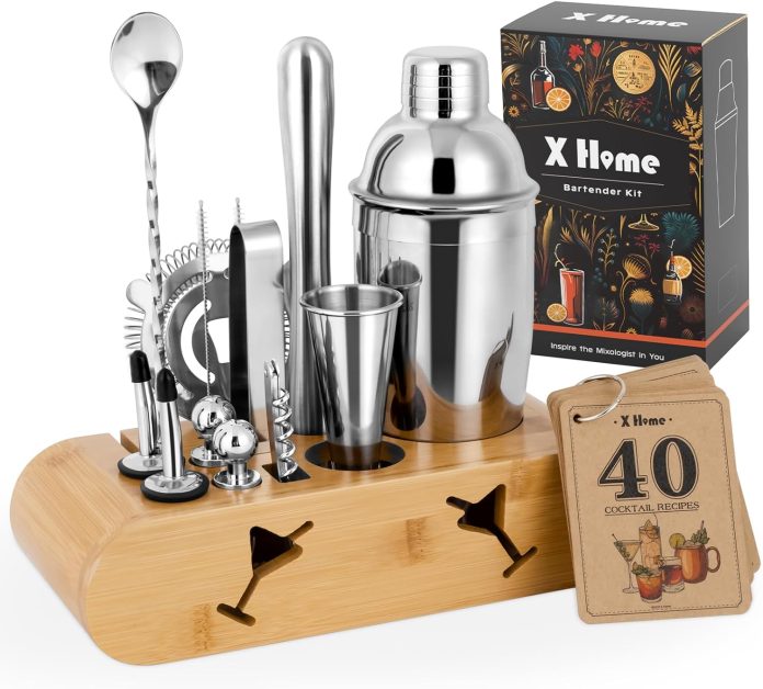 x home bartender kit 15 piece cocktail shaker set for beginners and enthusiasts deluxe mixology kit with creative stand