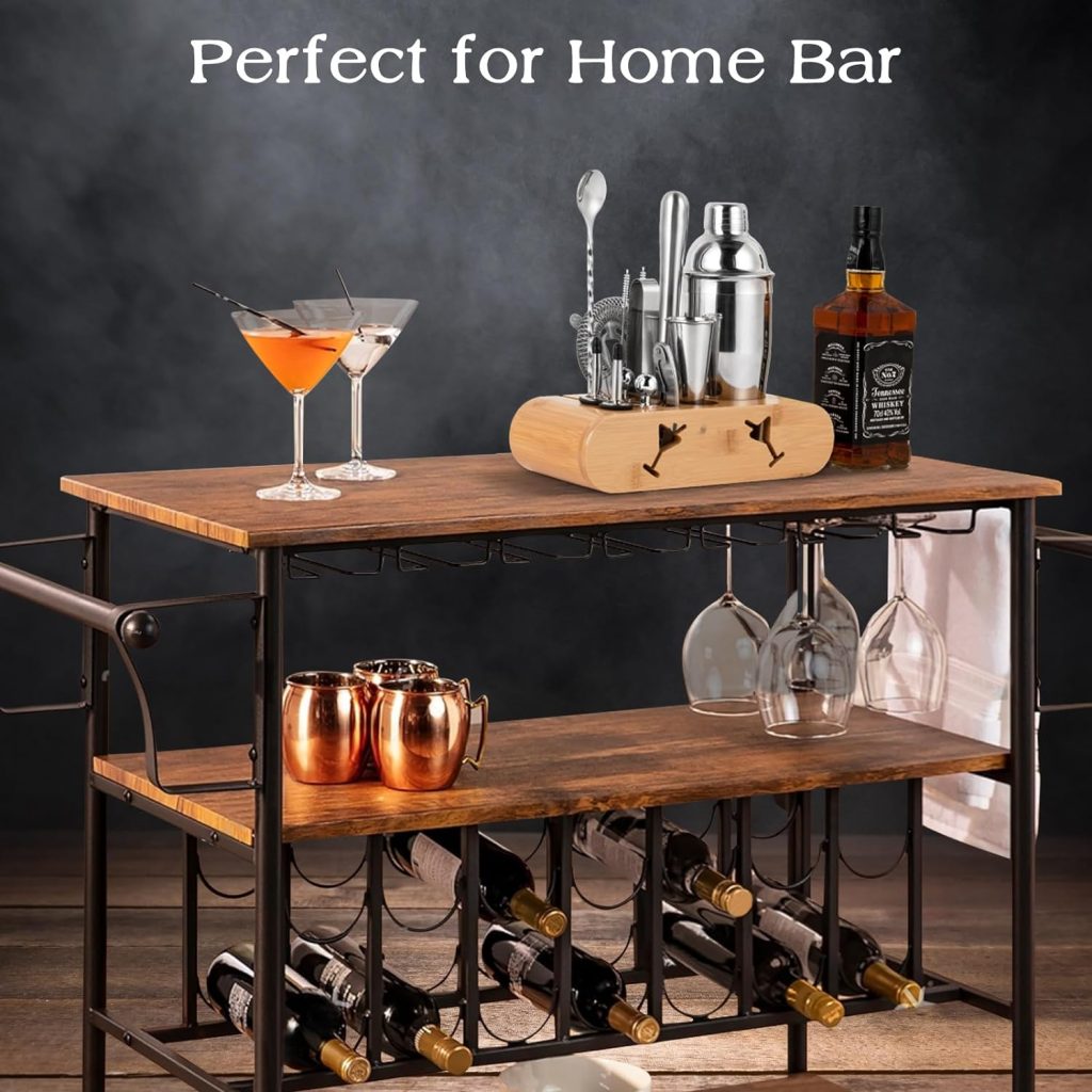 X Home Bartender Kit, 15-Piece Cocktail Shaker Set for Beginners and Enthusiasts, Deluxe Mixology Kit with Creative Stand and 40 Recipes, Unique Gift Idea