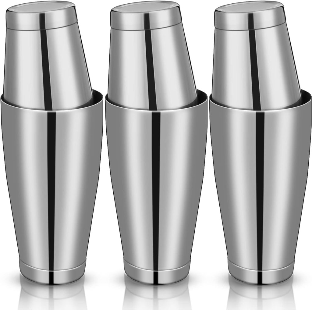 6 Pcs Cocktail Shakers Professional Bar Shaker Boston Shaker Set Stainless Steel Martini Shaker Drink Mixer Basic Tool Weighted Shake Metal Can Cocktail Shaker Set, 18 oz, 28 oz (Silver)