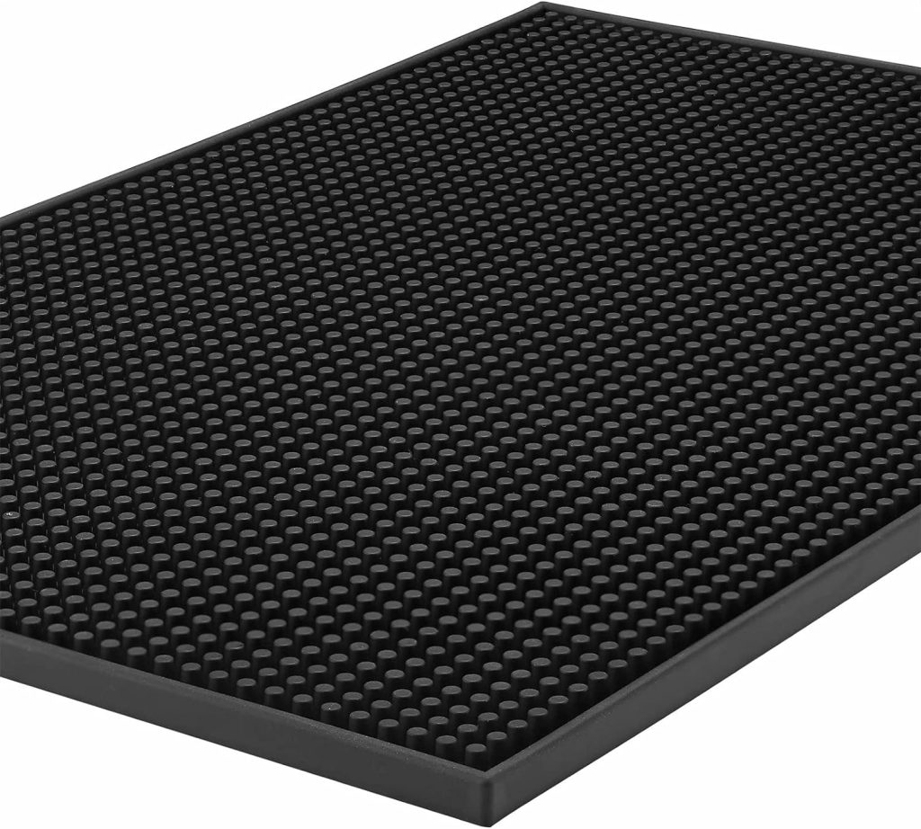 Bar Mats, 18 x 12 Premium Bar Mat, 1CM Thick Coffee Bar Spill Mat, Slip-Free Service Mats for Coffee, Bar, Restaurants and Home, Dish Drying Countertop Mat for Home Bar, Black, 2PK