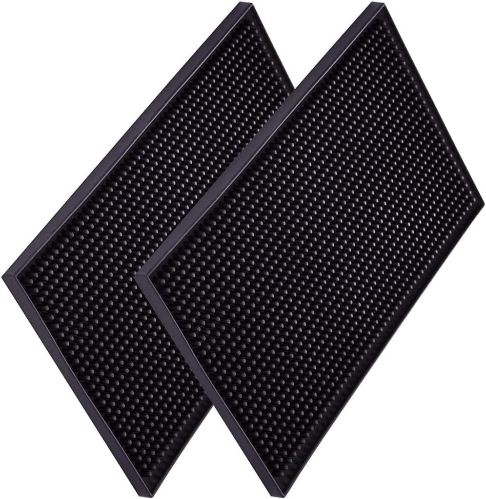 Bar Mats, 18 x 12 Premium Bar Mat, 1CM Thick Coffee Bar Spill Mat, Slip-Free Service Mats for Coffee, Bar, Restaurants and Home, Dish Drying Countertop Mat for Home Bar, Black, 2PK