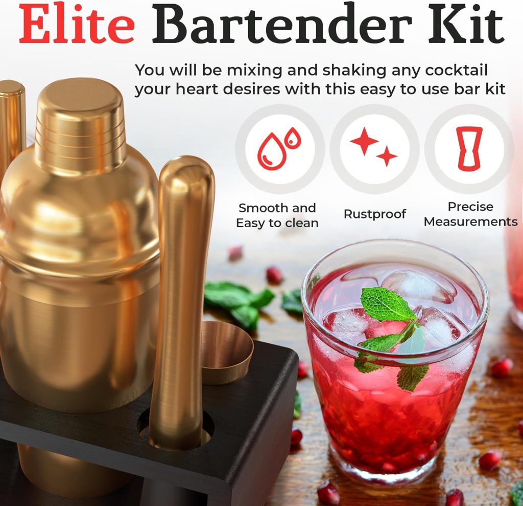 Highball  Chaser Cocktail Shaker Set: Bartender Kit for Home Bar Mixology Cocktail Bar Set Plus E-Book with 30 Recipes (Antique Gold)