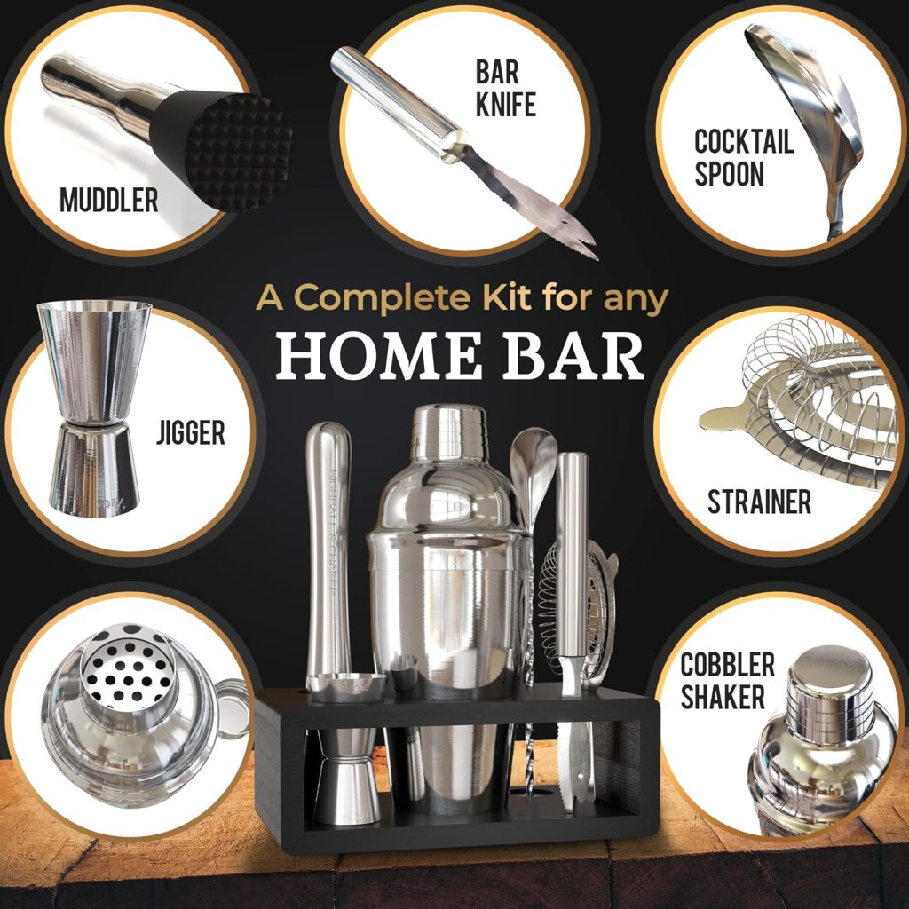 Highball  Chaser Cocktail Shaker Set: Bartender Kit for Home Bar Mixology Cocktail Bar Set Plus E-Book with 30 Recipes (Antique Gold)