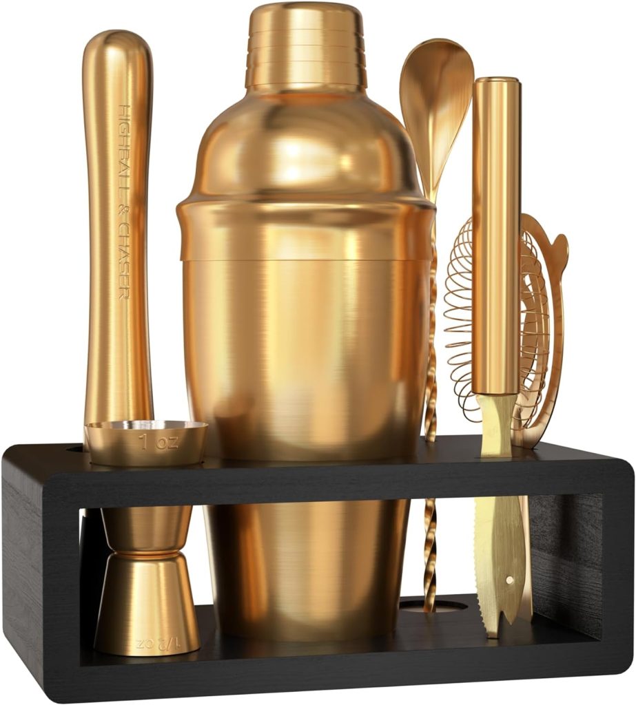 Highball  Chaser Cocktail Shaker Set: Bartender Kit for Home Bar Mixology Cocktail Bar Set Plus E-Book with 30 Recipes (Antique Gold)