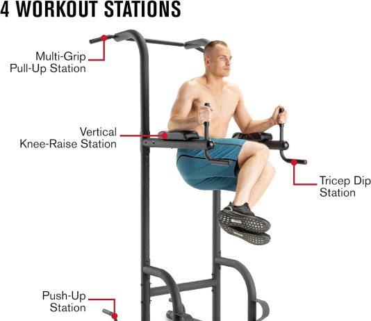 weider power tower with 4 workout stations and 300 lb user capacity 1