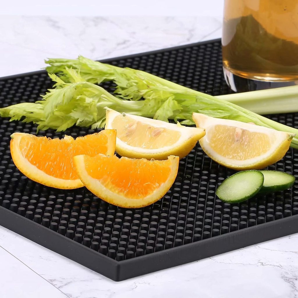 Bar Mat 6 x 12 Small Black, Coffee Mat for Home Bar, Bar Service Spill Mat for Cocktail Bartender Kitchen Countertop, PVC Counter Top Cup Mats Glasses Drying Mat, 1PCS