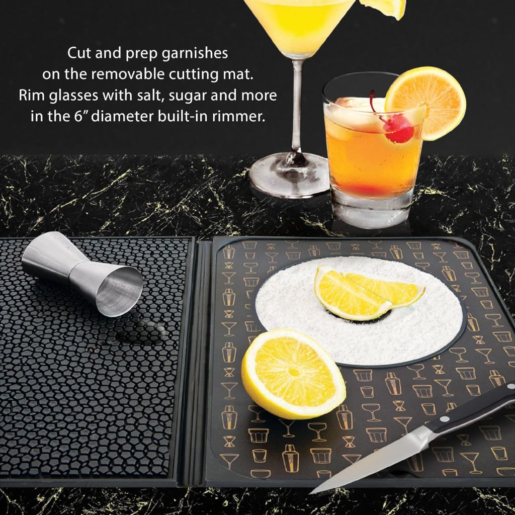 Talisman Designs Original Multi-Use Cocktail Bar Mat for Countertop | 9 x 12 | Black | Versatile Bar Spill Mat | Slice  Prep Cutting Board | Non-Slip Work Surface | Home Bar Accessory