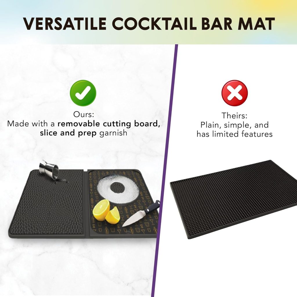 Talisman Designs Original Multi-Use Cocktail Bar Mat for Countertop | 9 x 12 | Black | Versatile Bar Spill Mat | Slice  Prep Cutting Board | Non-Slip Work Surface | Home Bar Accessory