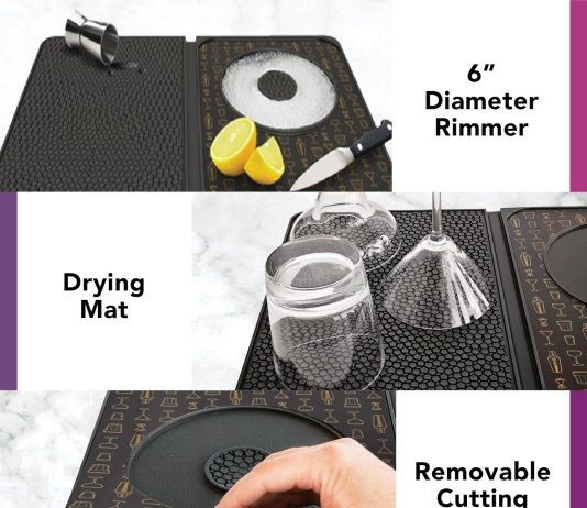 talisman designs original multi use cocktail bar mat for countertop 9 x 12 black versatile bar spill mat slice prep cutt 4