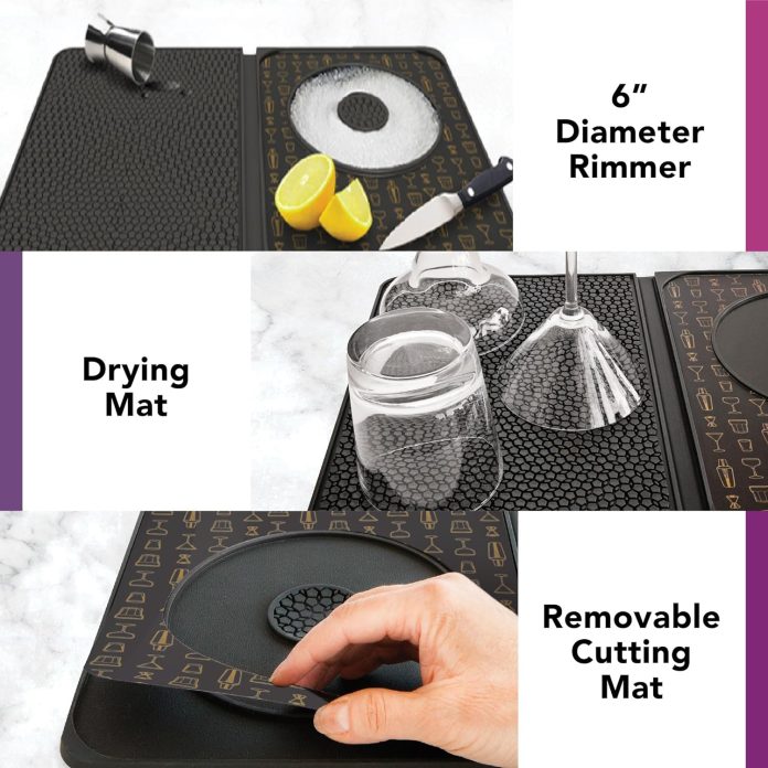 talisman designs original multi use cocktail bar mat for countertop 9 x 12 black versatile bar spill mat slice prep cutt 4