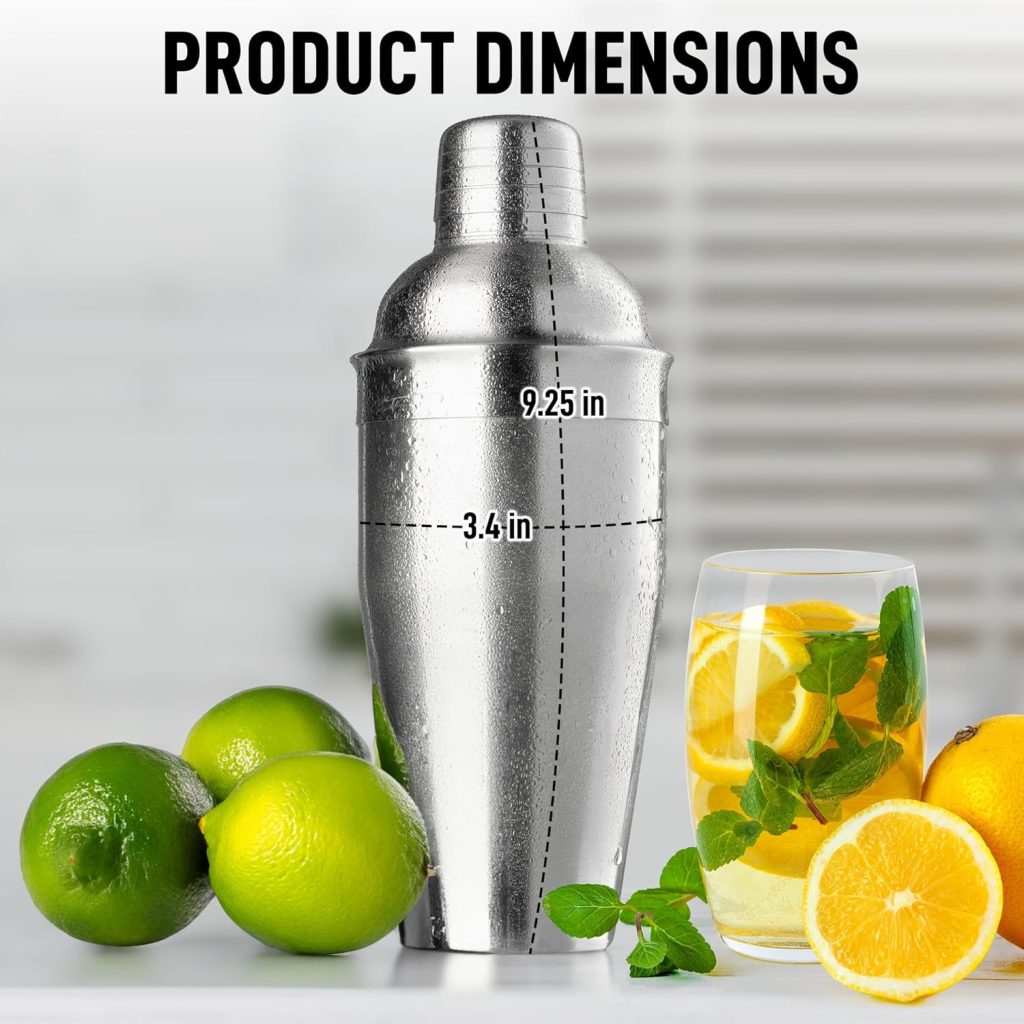 Zulay Cocktail Shaker (24oz) 18/8 Stainless Steel Martini Shaker With Built-In Strainer - Professional Grade Drink Shaker and Strainer For Bartending  Homebars (Silver)