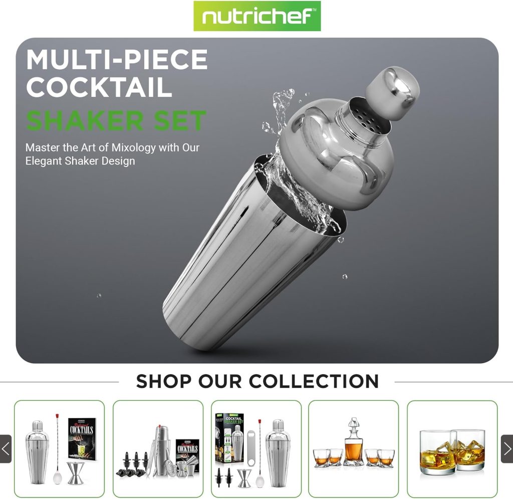 NutriChef 3 Piece Bartender Set | Professional Margarita Mixer  Cocktail Shaker Set includes Cocktail Shaker, Jigger  Bar Spoon | Bartender Martini Mixology Barware | Perfect for Homes  Bars