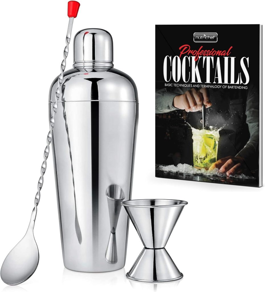 NutriChef 3 Piece Bartender Set | Professional Margarita Mixer  Cocktail Shaker Set includes Cocktail Shaker, Jigger  Bar Spoon | Bartender Martini Mixology Barware | Perfect for Homes  Bars