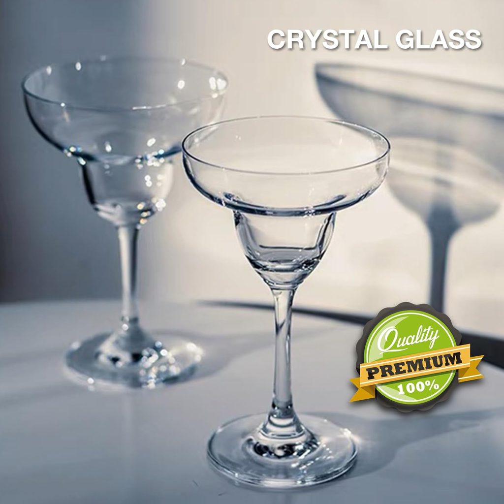 Hand Blown Margarita Glasses Set of 4, 10 Ounce Crystal Cocktail Glasses, Martini Glasses, Clear Daiquiri Glasses, Classic Cocktail Drinking Glasses, Elegant Glassware for Margaritas, Pina Coladas