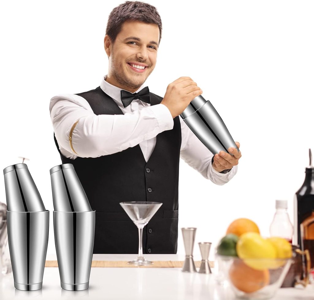 10 Pcs Cocktail Shaker Tin Set, Professional Bar Shaker Boston Cocktail Shakers, Weighted Shake Can, Stainless Steel Martini Shaker Drink Mixer Basic Tools for Bartending and Home Bar - 18oz  28oz