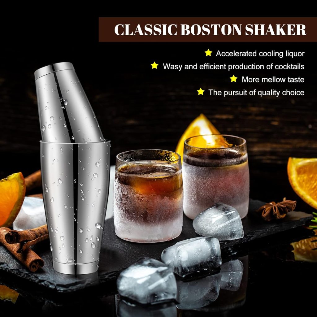 10 Pcs Cocktail Shaker Tin Set, Professional Bar Shaker Boston Cocktail Shakers, Weighted Shake Can, Stainless Steel Martini Shaker Drink Mixer Basic Tools for Bartending and Home Bar - 18oz  28oz