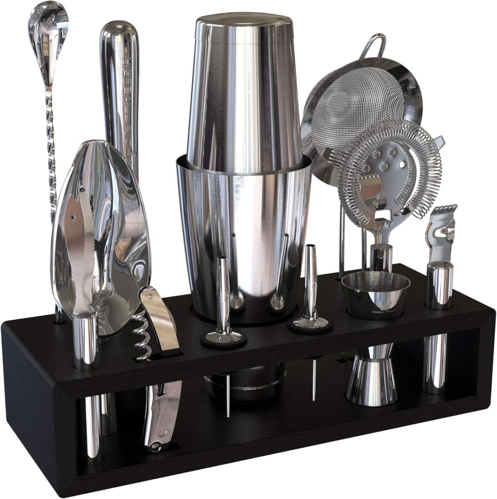 Highball  Chaser 13-Piece Boston Cocktail Shaker Set Stainless Steel Mixology Bartender Kit With Stand For Home Bar Cocktail Set | Laser Engraved Cocktail Tools | Plus E-Book with 30 Cocktail Recipes