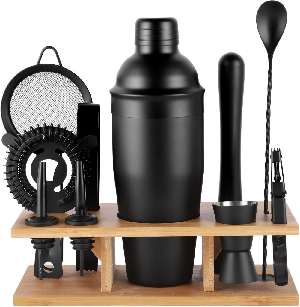 11Pcs-Cocktail Shaker Set Black Bartending Kit 25oz Cocktail Bar Set Cocktail Mix Drink Making Kit Professional Bar and Home Drink Bar Tools for Bartender(Matte Black)