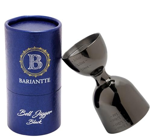 BARIANTTE Black Bell Jigger for Bartending, Premium Cocktail Jigger 2 oz 1 oz, Shot Measure Jigger, Durable Double Jigger with Measurements Inside - Cocktail Measuring Cup, Mirror Finish Bar Jigger