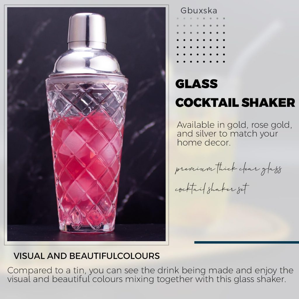 Gold Cocktail Shaker Set - Premium Glass Bartender Kit with Measuring Jigger, Mixing Spoon, and Muddler