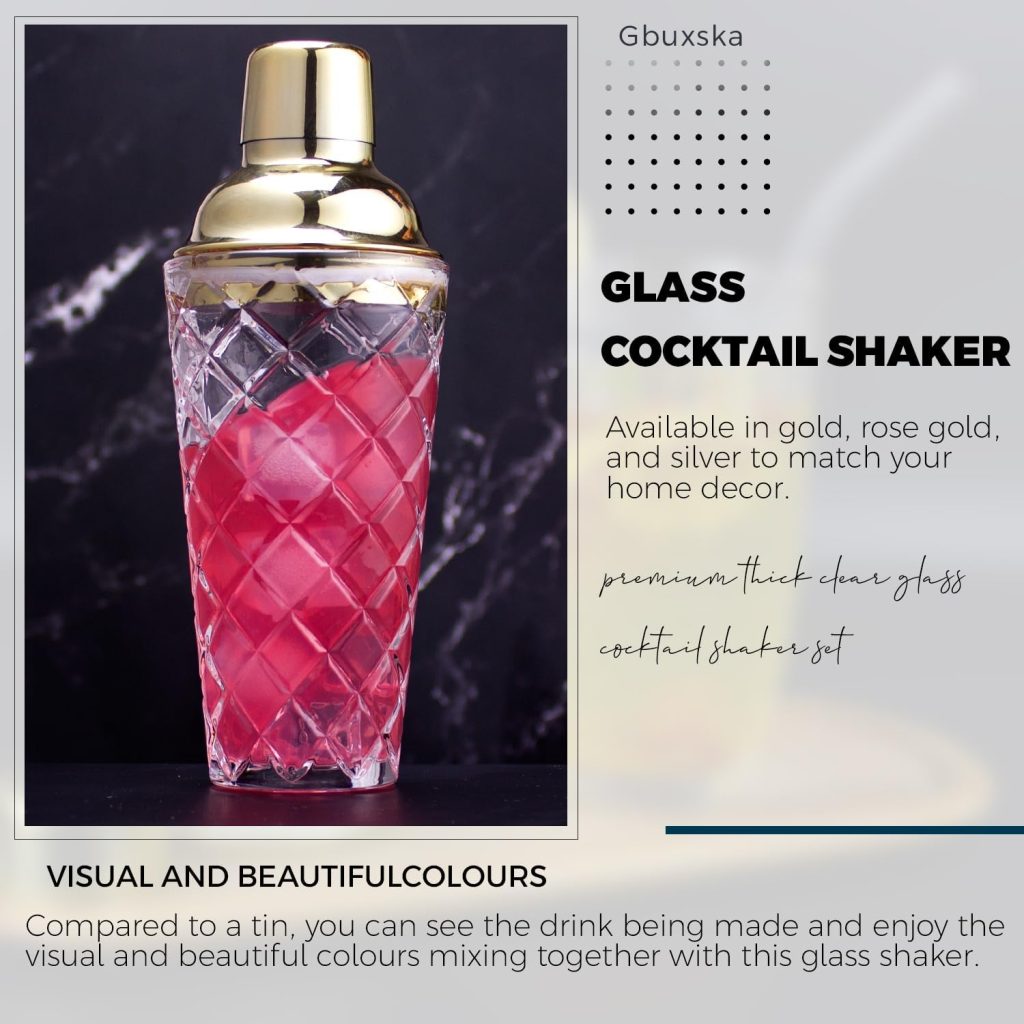 Gold Cocktail Shaker Set - Premium Glass Bartender Kit with Measuring Jigger, Mixing Spoon, and Muddler