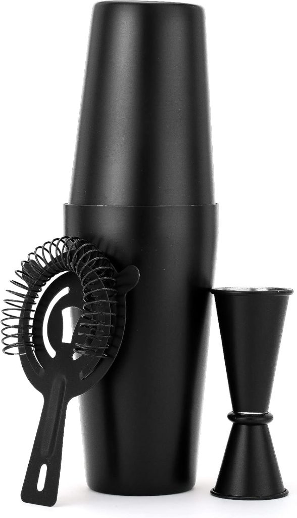 Cocktail Shaker Set 4-Piece Boston Shaker Kit with 20oz/25oz Shaker,Strainerand 0.5/1oz Double JiggerBar Set for Home Drink Mixer Bartendiing (Matte Black, 20oz/25oz)