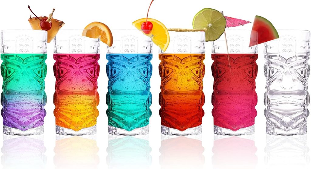 Clear Tiki Glasses, Set of 4 - 450 ML - Perfect for Exotic Cocktails, Lemonade, Ice Tea, Mixed Drinks- Exotic Zombie, Rum, Mai Tai, Pina Colada, Punch, Hurricane, Bar Drinkware