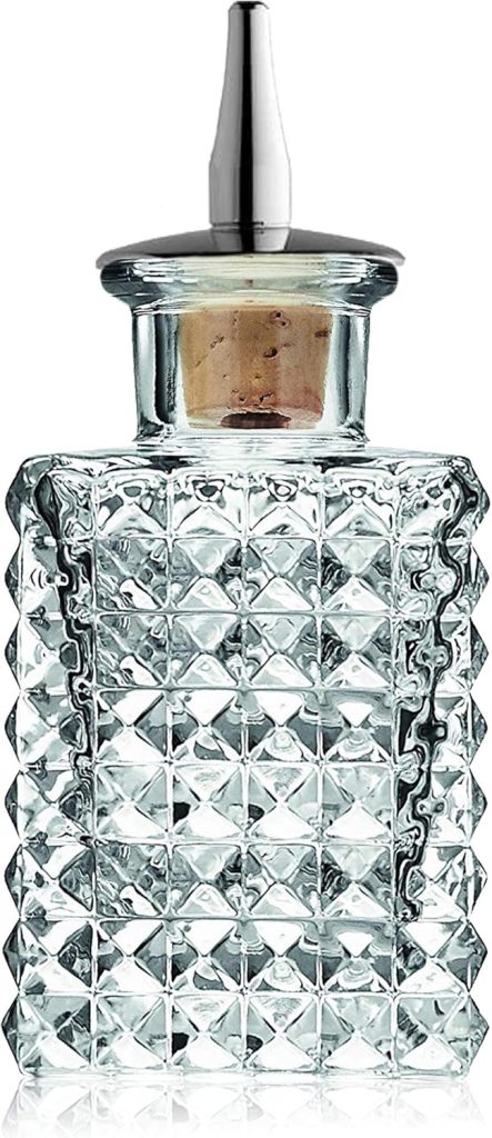 Cocktail Bitters Bottle - Vintage Square Glass Design with Cork and Stainless Steel Dasher Top - 3-ounces Professional Bar Set Accessory Tool for Making Craft Cocktails (1)