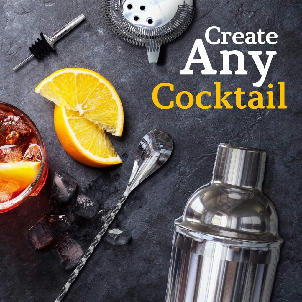 Highball  Chaser 13-Piece Cobbler Cocktail Shaker Set: Black Polished Stainless Steel Bartender Kit For Home Bar Cocktail Set | Laser Engraved Cocktail Tools | Plus E-Book with 30 Cocktail Recipes