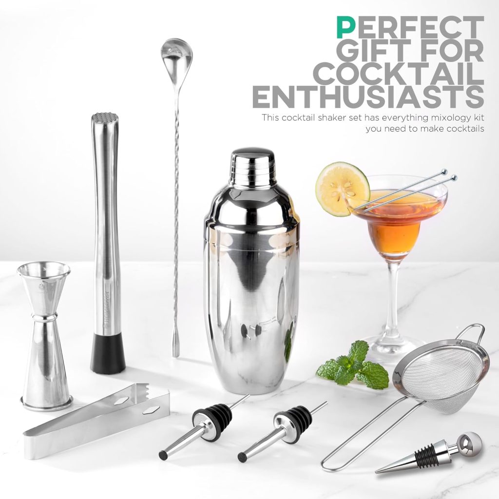 Homestia Cocktail Shaker Set Mixology Bartender Kit for Drink Mixing, Mixology Set with 11Pcs Stainless Steel Bar Set Tools Cocktail Kit, Housewarming Gift (Gold)