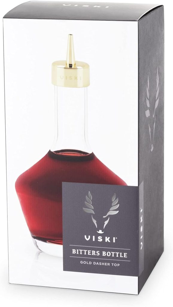 Viski Belmont Crystal Glass Cocktail Bitters Bottle with Gold Dasher Top, Elegant Barware for Cocktail Party or Special Occasion, Home Bar Accessories, Bar Tools, 3 oz. Set of 1