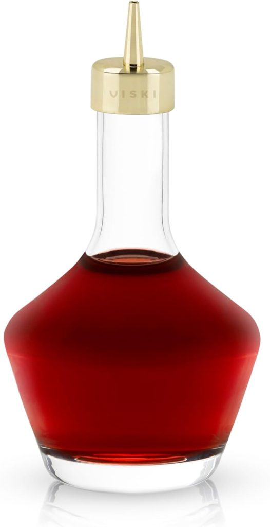 Viski Belmont Crystal Glass Cocktail Bitters Bottle with Gold Dasher Top, Elegant Barware for Cocktail Party or Special Occasion, Home Bar Accessories, Bar Tools, 3 oz. Set of 1