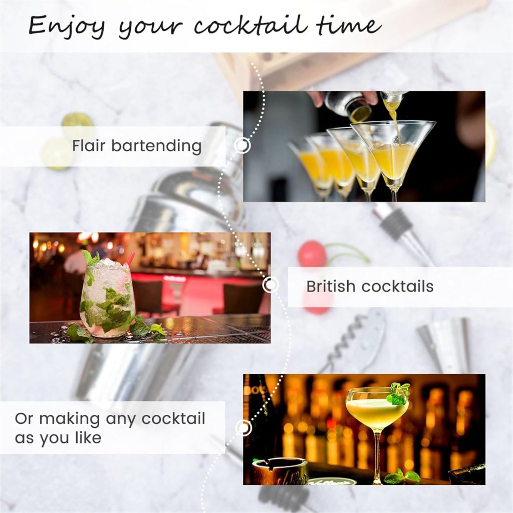 15PCS Cocktail Shaker Set, Bartender Kit Bar Tools Set with All Bar Essential Accessories, Martini Shaker Bartending Kit with Stand  Recipes