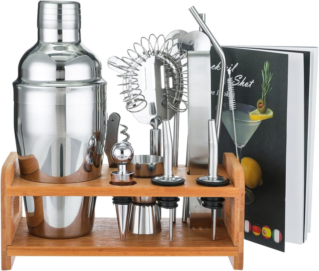 15PCS Cocktail Shaker Set, Bartender Kit Bar Tools Set with All Bar Essential Accessories, Martini Shaker Bartending Kit with Stand  Recipes