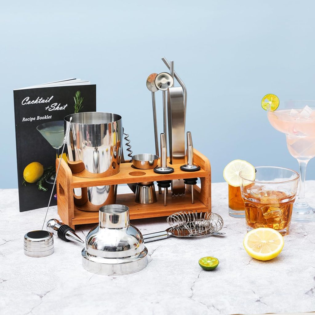 15PCS Cocktail Shaker Set, Bartender Kit Bar Tools Set with All Bar Essential Accessories, Martini Shaker Bartending Kit with Stand  Recipes
