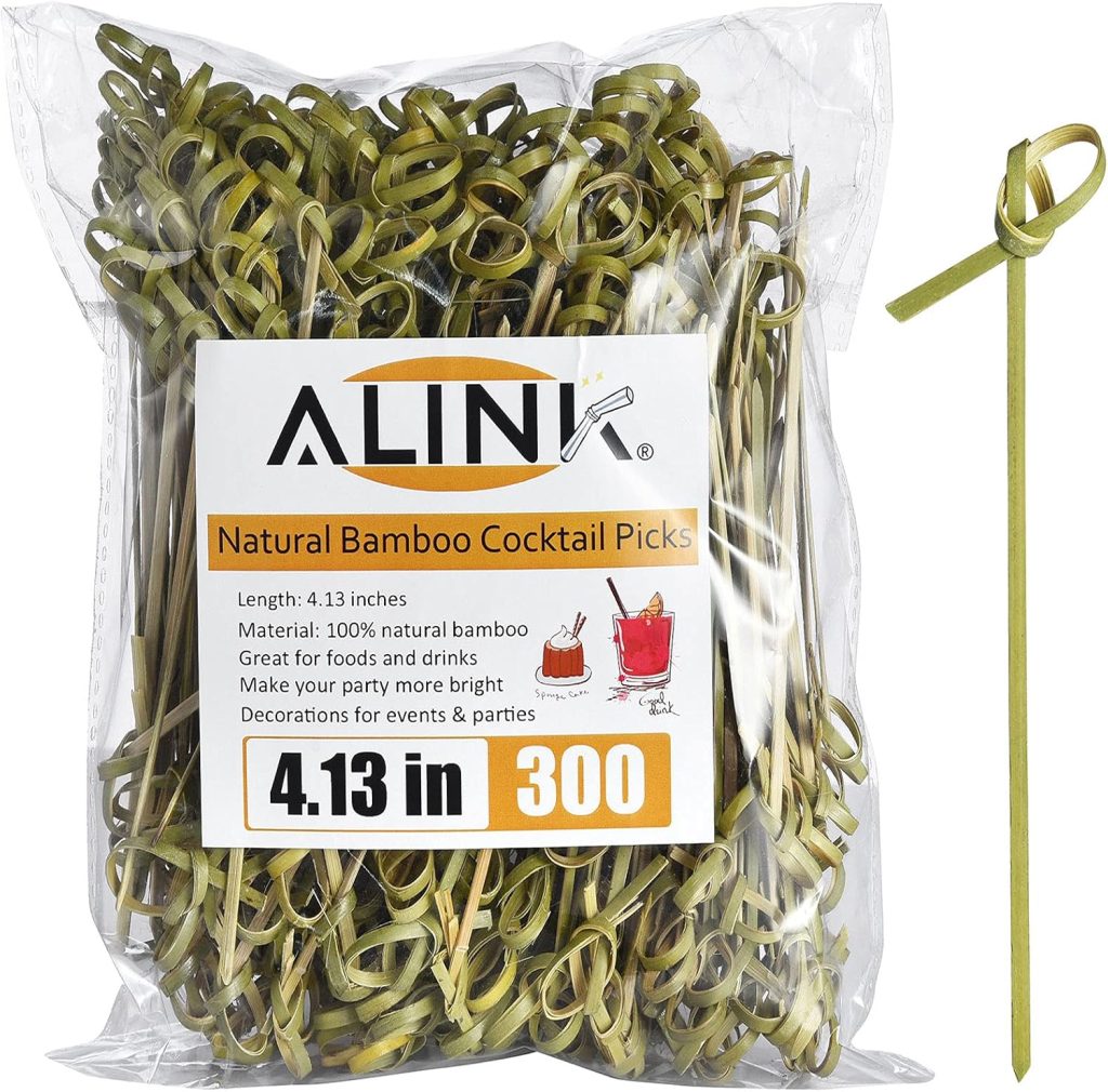 ALINK 300 PCS Fancy Bamboo Cocktail Picks, Knot Toothpick Skewers for Appetizer, Drinks, Food, Charcuterie Accessories, Parties - 4.1 inch