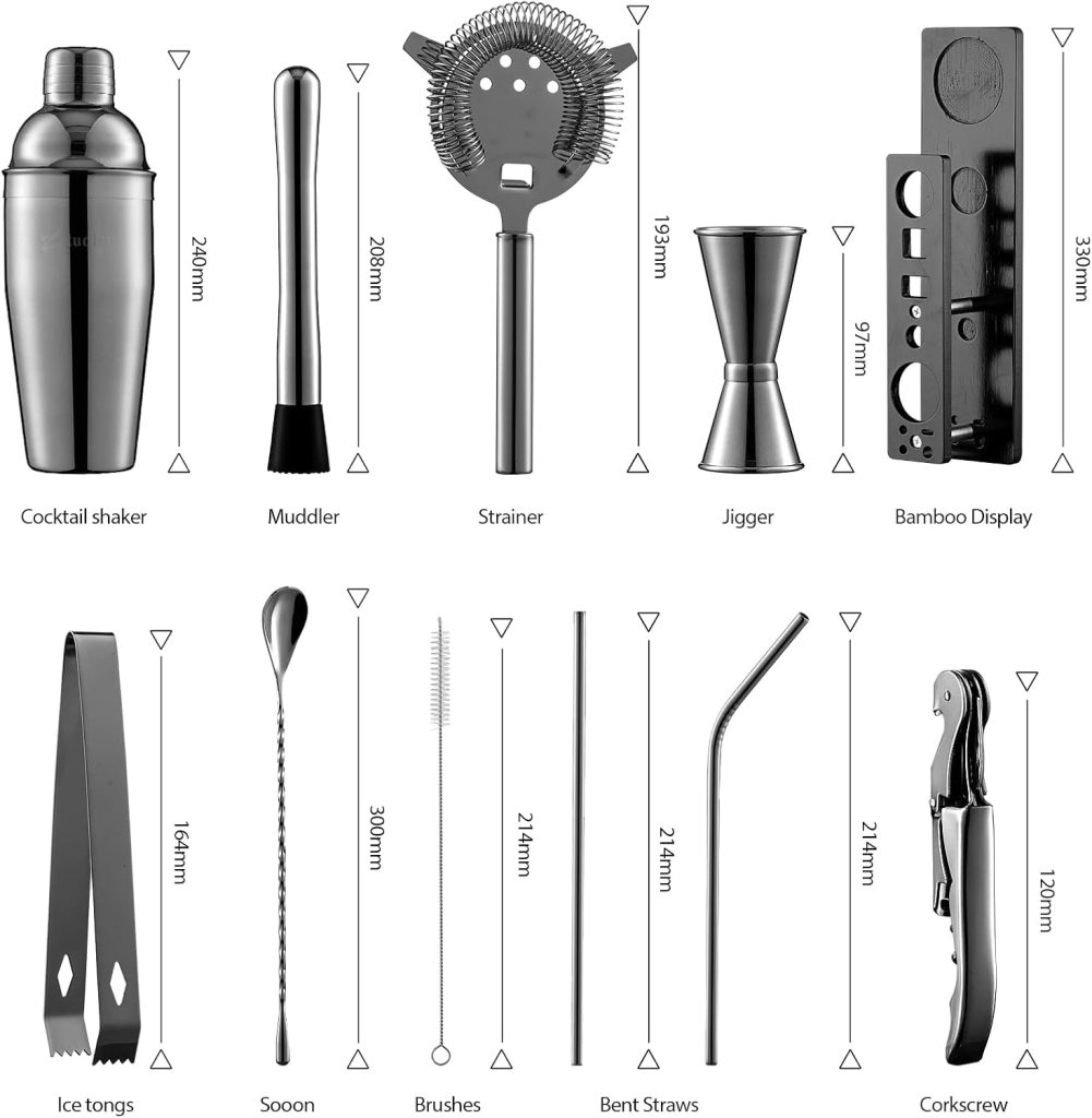 Cocktail Shaker Set with Arcylic Stand, Mixology Bartender Kit for Drink Mixing | Mixology Set with 7 Bar Set Tools Cocktail Kit (Gold)