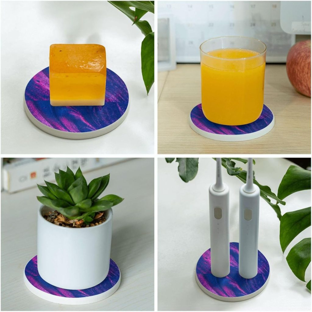 Drink Coasters Set of 6 Diatomaceous Earth Coasters Tabletop Protection Coasters for All Kinds of Cups Home Living Room Decor Aesthetic (Navy Blue and White Stripes)