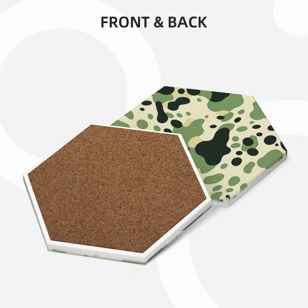 Green and White Pattern Coasters for Drinks Set of 6 with Holder Absorbent Ceramic Coasters with Cork Bottom Heat and Scratch Resistance Decorative Drink Mats Coasters Cup Coasters, FDH415FG4HH