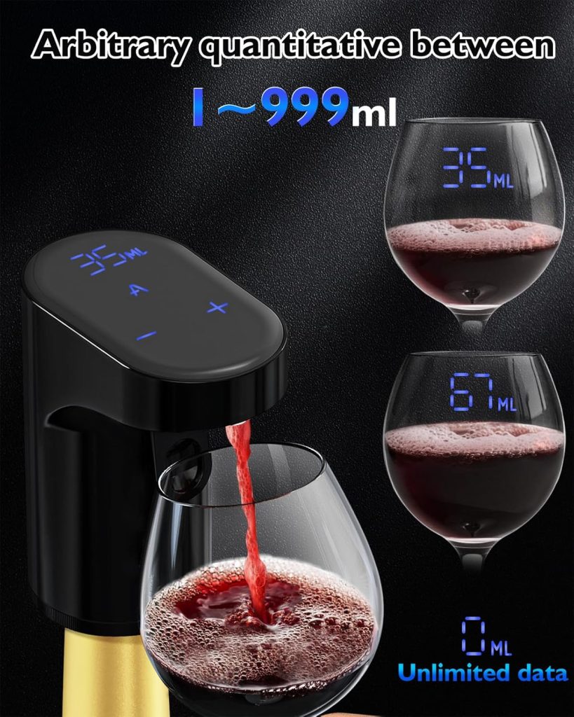 Smart Digital Wine Dispenser  Electric Aerator with Auto Stop, 1-999ML Quantitative Pour  Hands-Free Sensor for Wine, Whiskey, Spirits - Ideal Gift for Men, Dad, Him, Wine Enthusiasts (Red)