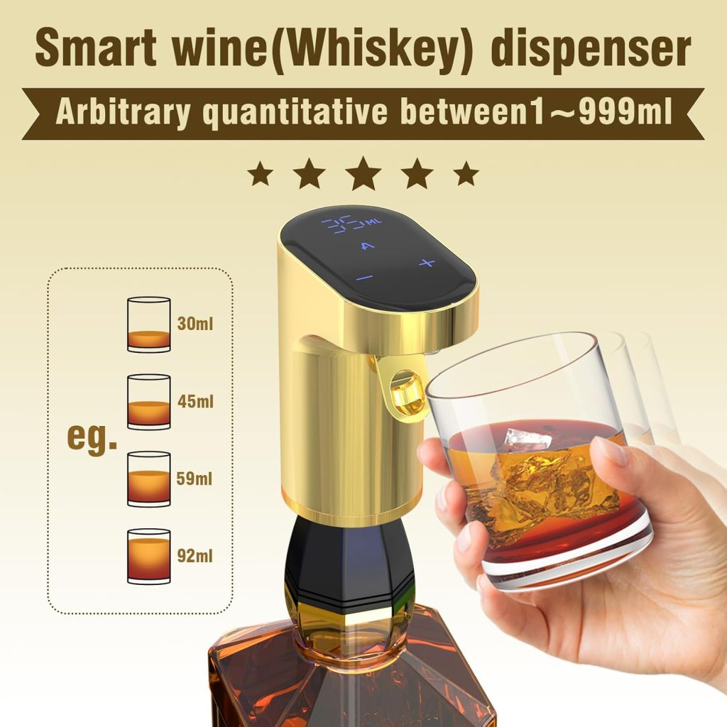 Smart Digital Wine Dispenser  Electric Aerator with Auto Stop, 1-999ML Quantitative Pour  Hands-Free Sensor for Wine, Whiskey, Spirits - Ideal Gift for Men, Dad, Him, Wine Enthusiasts (Red)