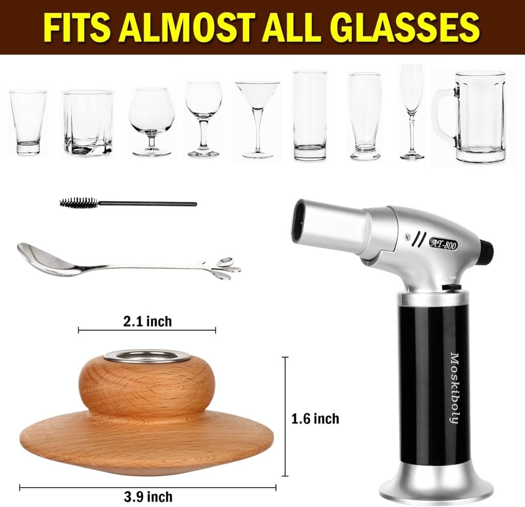 Whiskey Smoker Kit with Torch, Cocktail Smoker Kit, Old Fashioned/Bourbon/Smoker Infuser Kit with 6 Flavors of Wood Chips, Gift for Father and Loved