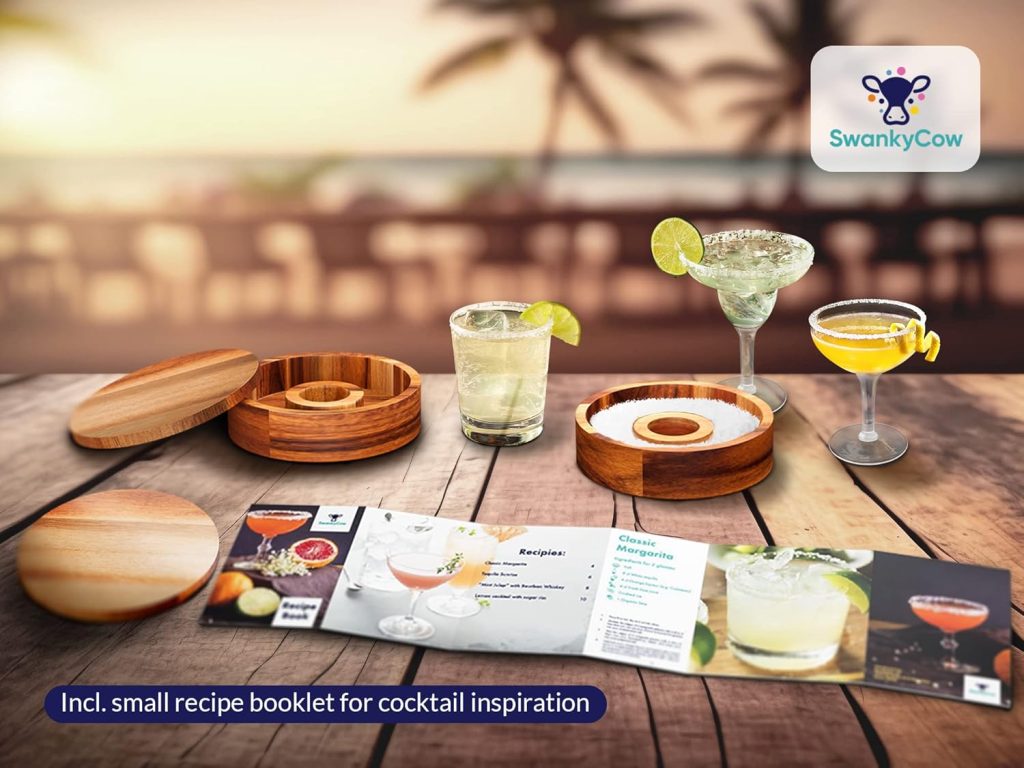 2x Acacia Wood Cocktail Rimmer - Margarita Salt Rimmer, 6.30 Diameter - Home Bar Accessories for Salt  Sugar